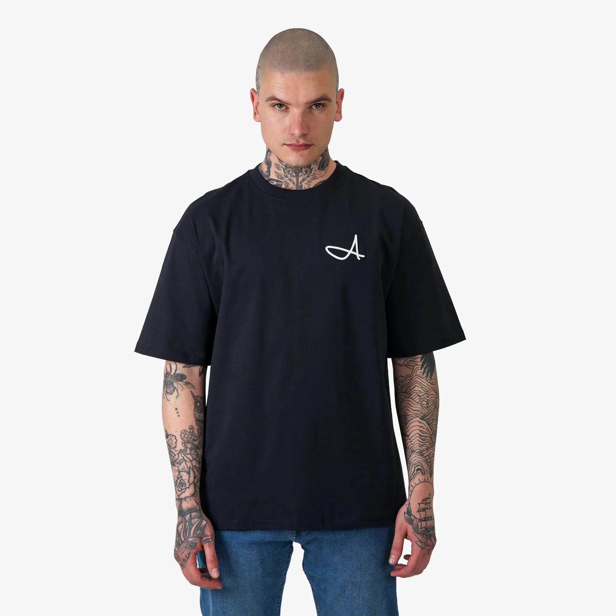 Signature A Relaxed Fit T-Shirt Navy - FADE